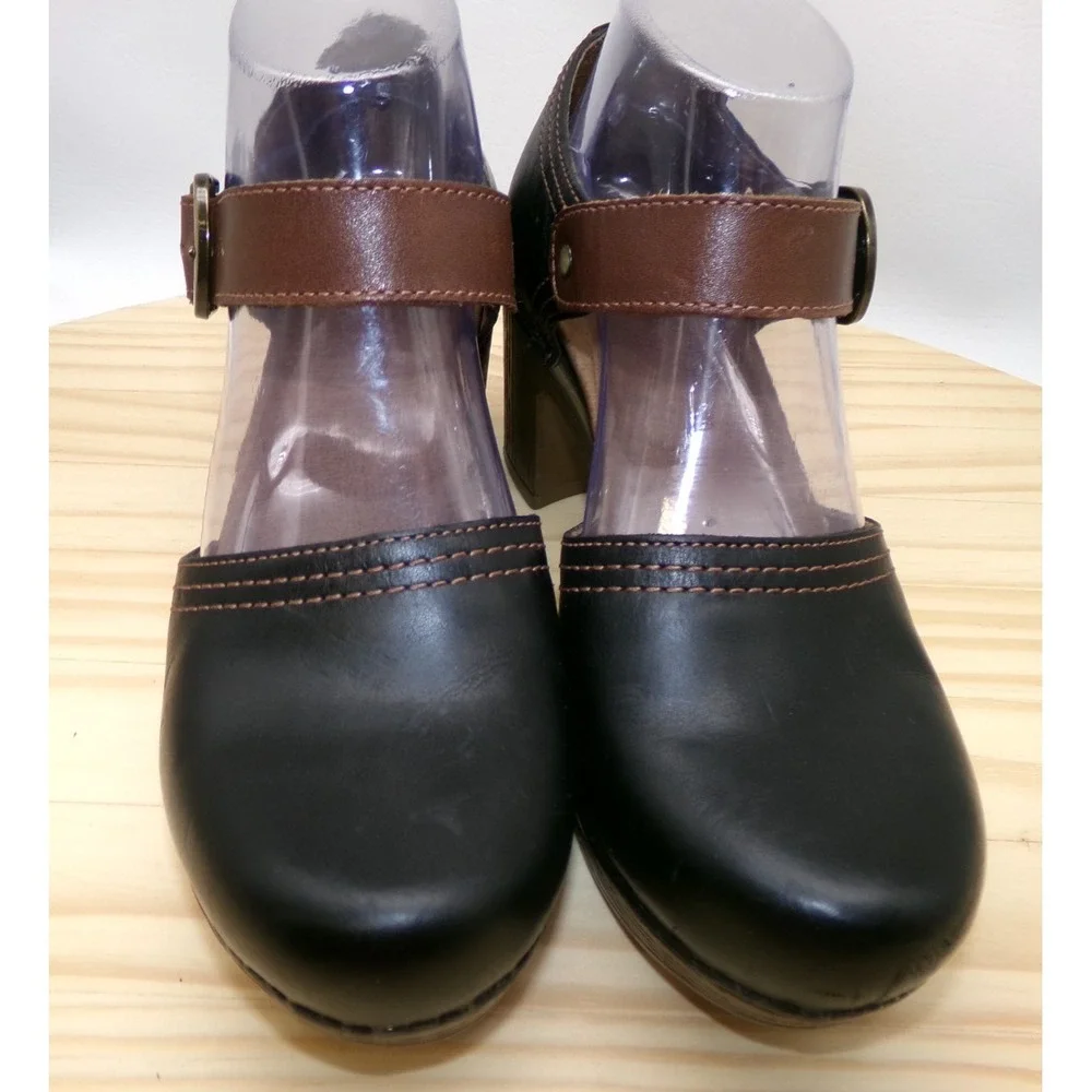 Dansko Darlene Heels Womens Black Brown Size 38 US 7.5 - 8 Ankle Strap Leather